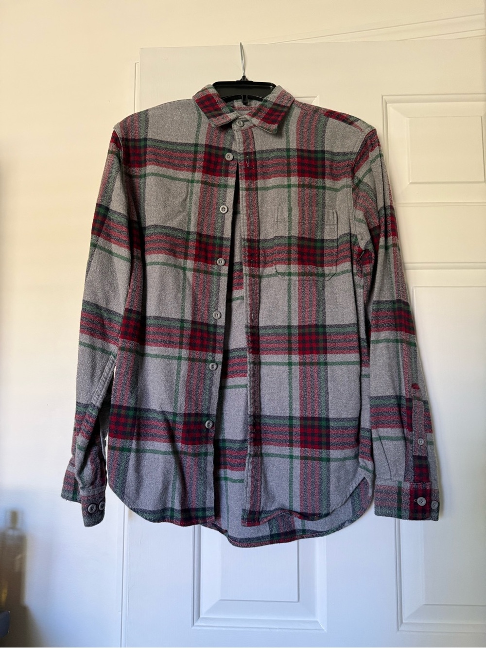 Merona Grey Plaid Button-Down Shirt with Red & Green Accents